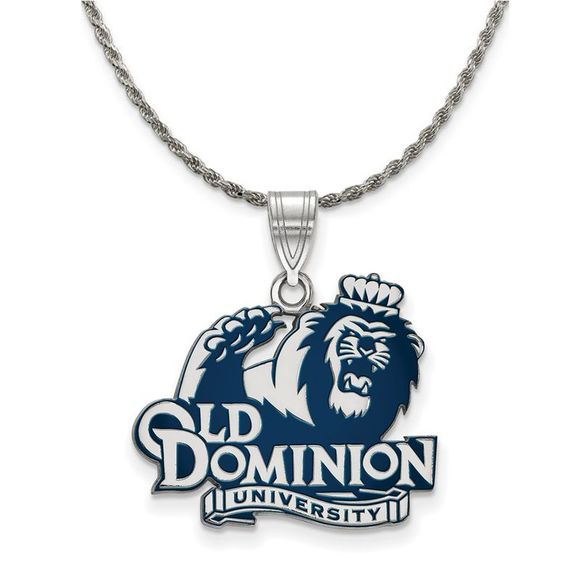 Sterling Silver Old Dominion U. Large Enamel Pendant Necklace 20 Inch